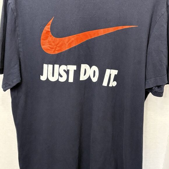 NIKE Just Do It Swoosh Men's T Shirt Size Medium Big Front Logo Print Blue - Picture 2 of 5